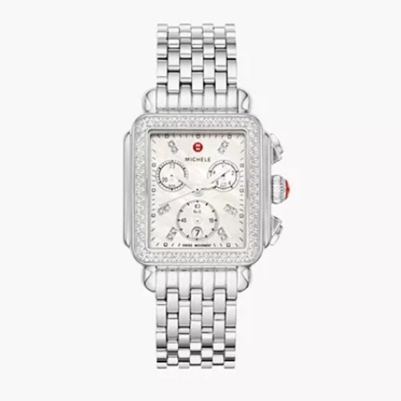 Michele Accessories - MICHELE Deco Stainless Diamond Watch With Addl Black Alligator Watch Band